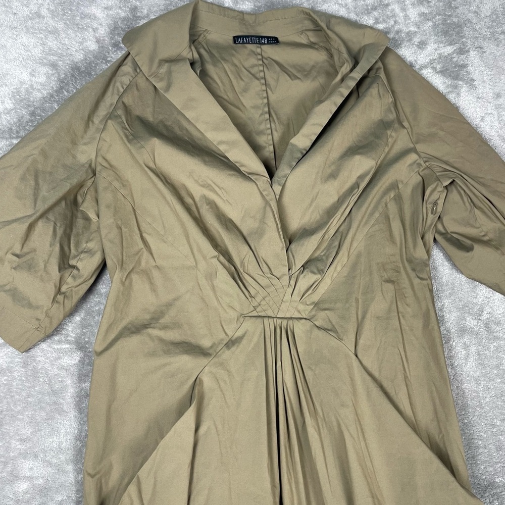 Lafayette 148 Dress Women’s Medium Green Knee Length Collar Ruched Casual - Picture 4 of 9